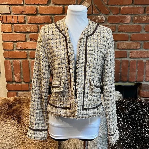 TRUE MEANING brown and cream, Tweed Blazer Jacket - Picture 4 of 6